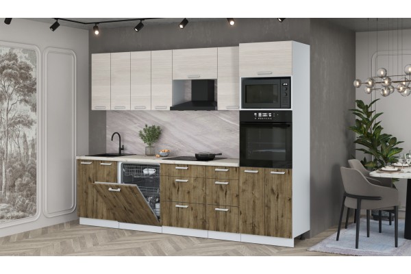 Кухонный гарнитур Мила Лайт 2,8-ПМ1 (Вудлайн кремовый/Дуб Веллингтон/Сосна бискайская) фабрика Интерлиния