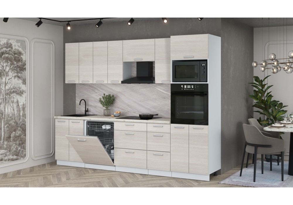 Кухонный гарнитур Мила Лайт 2,8-ПМ1 (Вудлайн кремовый/Вудлайн кремовый/Сосна бискайская) фабрика Интерлиния в Минске Кухонный гарнитур Мила Лайт 2,8-ПМ1 (Вудлайн кремовый/Вудлайн кремовый/Сосна бискайская) фабрика Интерлиния