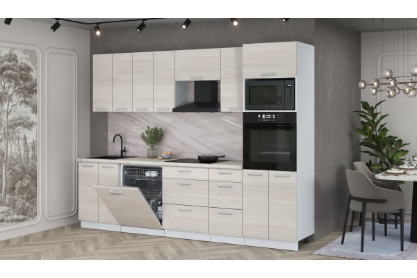 Кухонный гарнитур Мила Лайт 2,8-ПМ1 (Вудлайн кремовый/Вудлайн кремовый/Сосна бискайская) фабрика Интерлиния