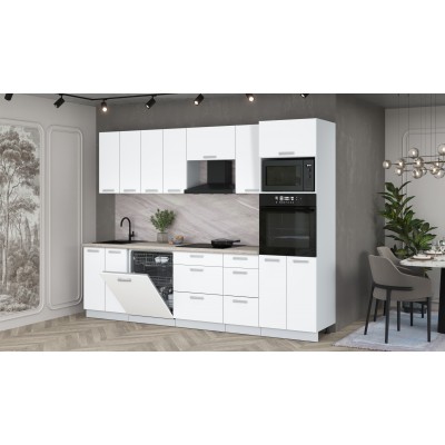 Кухонный гарнитур Мила Лайт 2,8-ПМ1 (Белый Платинум/Белый Платинум/Травертин) фабрика Интерлиния Кухонный гарнитур Мила Лайт 2,8-ПМ1 (Белый Платинум/Белый Платинум/Травертин) фабрика Интерлиния