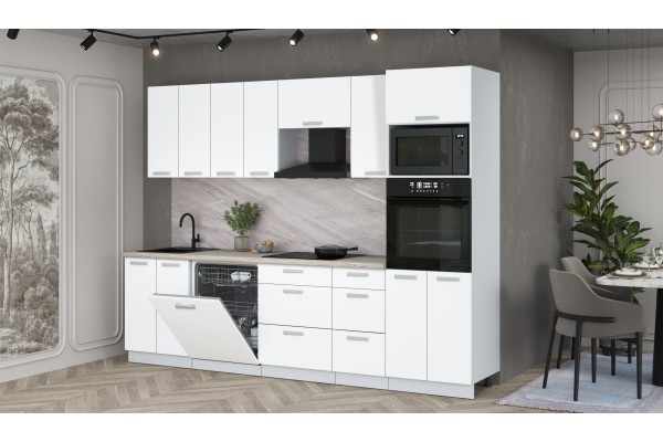 Кухонный гарнитур Мила Лайт 2,8-ПМ1 (Белый Платинум/Белый Платинум/Травертин) фабрика Интерлиния