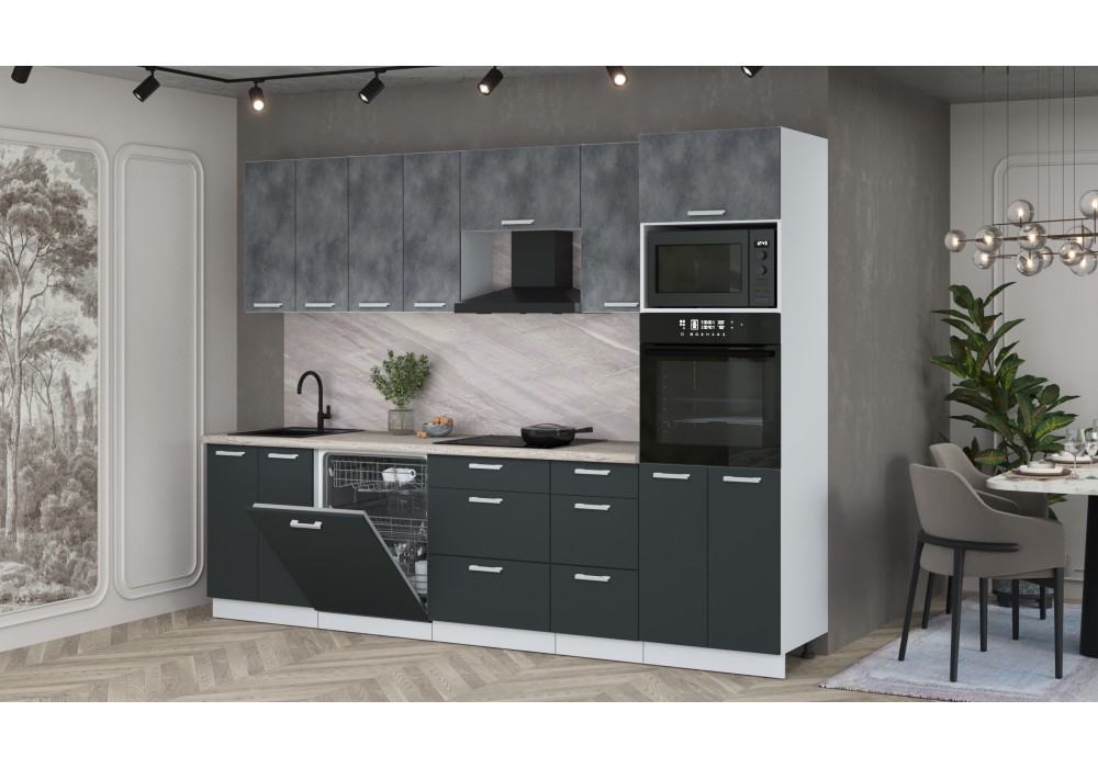 Кухонный гарнитур Мила Лайт 2,8-ПМ1 (Бетон Портленд/Антрацит/Травертин) фабрика Интерлиния в Минске Кухонный гарнитур Мила Лайт 2,8-ПМ1 (Бетон Портленд/Антрацит/Травертин) фабрика Интерлиния