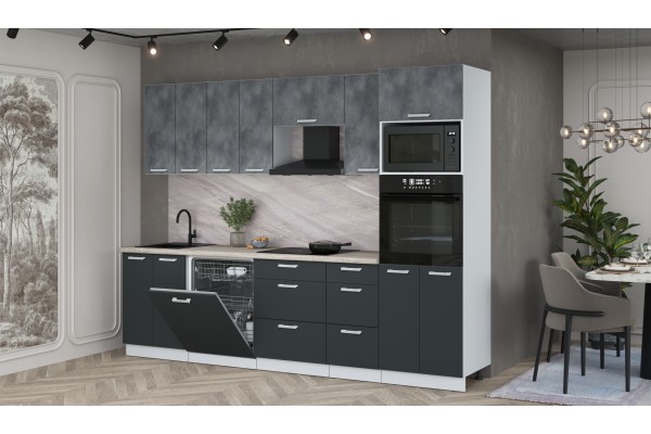 Кухонный гарнитур Мила Лайт 2,8-ПМ1 (Бетон Портленд/Антрацит/Травертин) фабрика Интерлиния