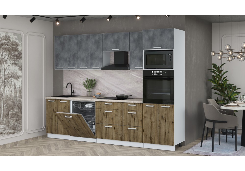 Кухонный гарнитур Мила Лайт 2,8-ПМ1 (Бетон Портленд/Дуб Веллингтон/Травертин) фабрика Интерлиния в Минске Кухонный гарнитур Мила Лайт 2,8-ПМ1 (Бетон Портленд/Дуб Веллингтон/Травертин) фабрика Интерлиния