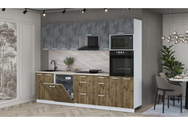 Кухонный гарнитур Мила Лайт 2,8-ПМ1 (Бетон Портленд/Дуб Веллингтон/Травертин) фабрика Интерлиния