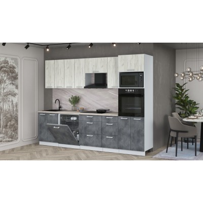 Кухонный гарнитур Мила Лайт 2,8-ПМ1 (Дуб белый/Бетон Портленд/Травертин) фабрика Интерлиния Кухонный гарнитур Мила Лайт 2,8-ПМ1 (Дуб белый/Бетон Портленд/Травертин) фабрика Интерлиния