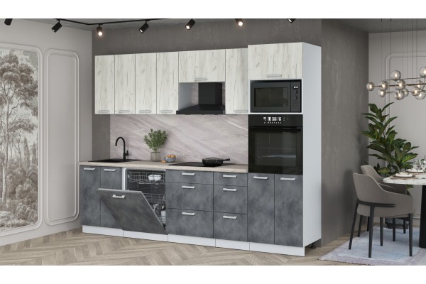 Кухонный гарнитур Мила Лайт 2,8-ПМ1 (Дуб белый/Бетон Портленд/Травертин) фабрика Интерлиния