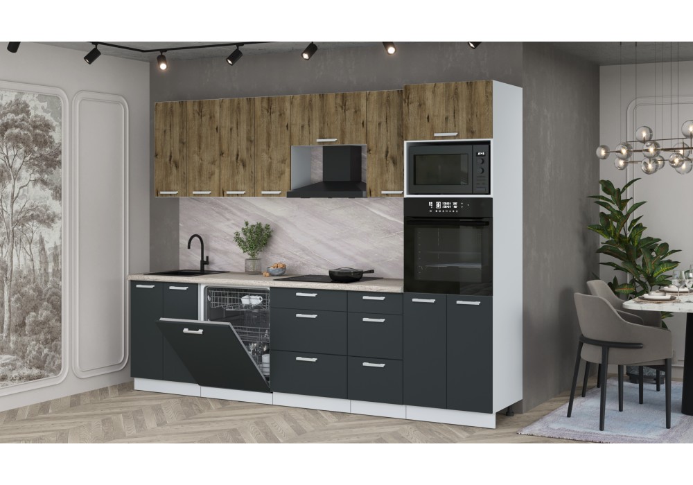 Кухонный гарнитур Мила Лайт 2,8-ПМ1 (Дуб Веллингтон/Антрацит/Травертин) фабрика Интерлиния в Минске Кухонный гарнитур Мила Лайт 2,8-ПМ1 (Дуб Веллингтон/Антрацит/Травертин) фабрика Интерлиния