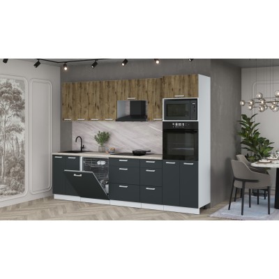 Кухонный гарнитур Мила Лайт 2,8-ПМ1 (Дуб Веллингтон/Антрацит/Травертин) фабрика Интерлиния Кухонный гарнитур Мила Лайт 2,8-ПМ1 (Дуб Веллингтон/Антрацит/Травертин) фабрика Интерлиния