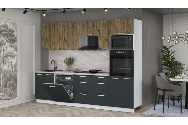 Кухонный гарнитур Мила Лайт 2,8-ПМ1 (Дуб Веллингтон/Антрацит/Травертин) фабрика Интерлиния