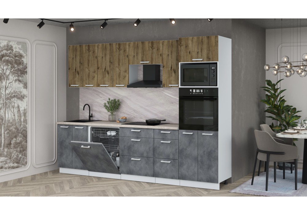 Кухонный гарнитур Мила Лайт 2,8-ПМ1 (Дуб Веллингтон/Бетон Портленд/Травертин) фабрика Интерлиния в Минске Кухонный гарнитур Мила Лайт 2,8-ПМ1 (Дуб Веллингтон/Бетон Портленд/Травертин) фабрика Интерлиния