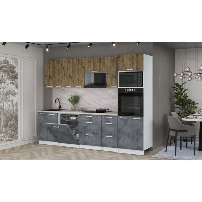 Кухонный гарнитур Мила Лайт 2,8-ПМ1 (Дуб Веллингтон/Бетон Портленд/Травертин) фабрика Интерлиния Кухонный гарнитур Мила Лайт 2,8-ПМ1 (Дуб Веллингтон/Бетон Портленд/Травертин) фабрика Интерлиния