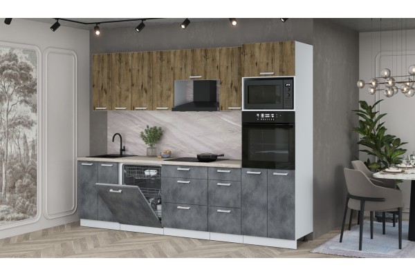 Кухонный гарнитур Мила Лайт 2,8-ПМ1 (Дуб Веллингтон/Бетон Портленд/Травертин) фабрика Интерлиния