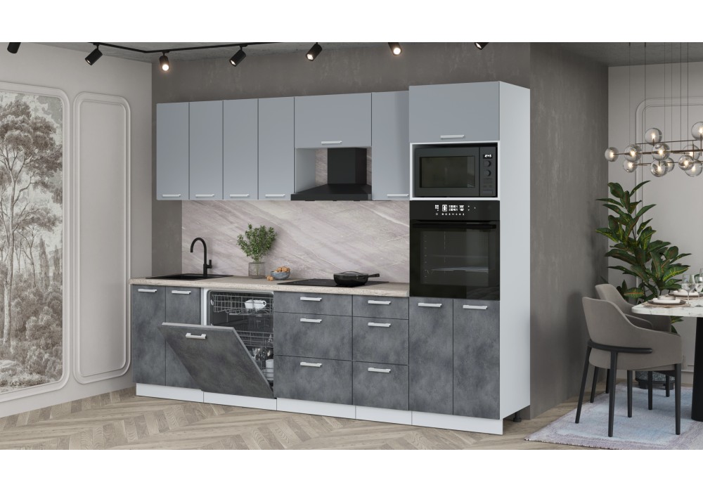 Кухонный гарнитур Мила Лайт 2,8-ПМ1 (Серебро/Бетон Портленд/Травертин) фабрика Интерлиния в Минске Кухонный гарнитур Мила Лайт 2,8-ПМ1 (Серебро/Бетон Портленд/Травертин) фабрика Интерлиния