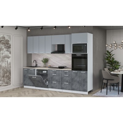 Кухонный гарнитур Мила Лайт 2,8-ПМ1 (Серебро/Бетон Портленд/Травертин) фабрика Интерлиния Кухонный гарнитур Мила Лайт 2,8-ПМ1 (Серебро/Бетон Портленд/Травертин) фабрика Интерлиния