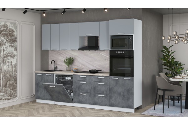 Кухонный гарнитур Мила Лайт 2,8-ПМ1 (Серебро/Бетон Портленд/Травертин) фабрика Интерлиния