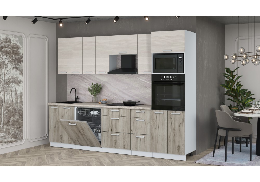 Кухонный гарнитур Мила Лайт 2,8-ПМ1 (Вудлайн кремовый/Дуб серый/Травертин) фабрика Интерлиния в Минске Кухонный гарнитур Мила Лайт 2,8-ПМ1 (Вудлайн кремовый/Дуб серый/Травертин) фабрика Интерлиния