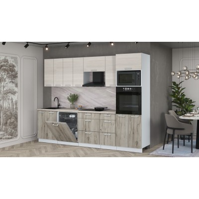 Кухонный гарнитур Мила Лайт 2,8-ПМ1 (Вудлайн кремовый/Дуб серый/Травертин) фабрика Интерлиния Кухонный гарнитур Мила Лайт 2,8-ПМ1 (Вудлайн кремовый/Дуб серый/Травертин) фабрика Интерлиния