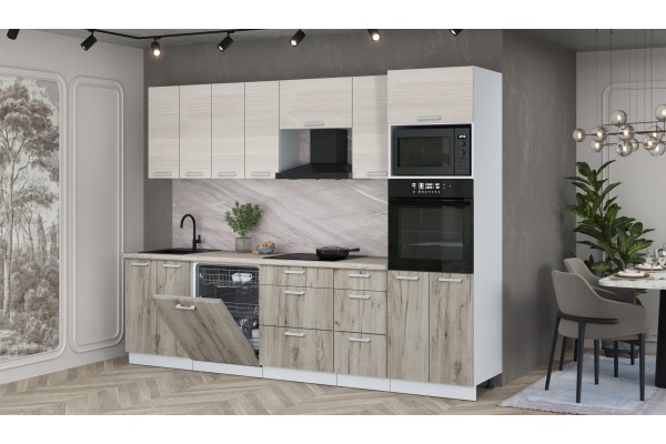 Кухонный гарнитур Мила Лайт 2,8-ПМ1 (Вудлайн кремовый/Дуб серый/Травертин) фабрика Интерлиния