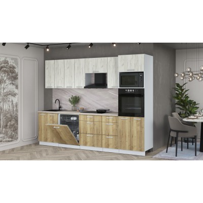 Кухонный гарнитур Мила Лайт 2,8-ПМ1 (Дуб белый/Дуб золотой/Травертин) фабрика Интерлиния Кухонный гарнитур Мила Лайт 2,8-ПМ1 (Дуб белый/Дуб золотой/Травертин) фабрика Интерлиния