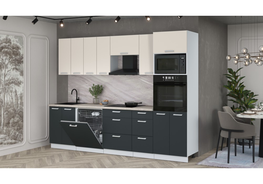 Кухонный гарнитур Мила Лайт 2,8-ПМ1 (Персидский жемчуг/Антрацит/Травертин) фабрика Интерлиния в Минске Кухонный гарнитур Мила Лайт 2,8-ПМ1 (Персидский жемчуг/Антрацит/Травертин) фабрика Интерлиния