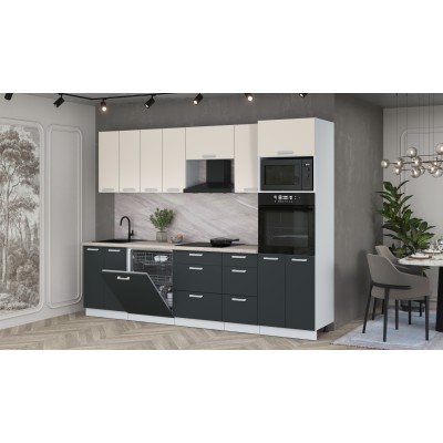 Кухонный гарнитур Мила Лайт 2,8-ПМ1 (Персидский жемчуг/Антрацит/Травертин) фабрика Интерлиния Кухонный гарнитур Мила Лайт 2,8-ПМ1 (Персидский жемчуг/Антрацит/Травертин) фабрика Интерлиния