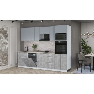Кухонный гарнитур Мила Лайт 2,8-ПМ1 (Серебро/Бетон/Травертин) фабрика Интерлиния Кухонный гарнитур Мила Лайт 2,8-ПМ1 (Серебро/Бетон/Травертин) фабрика Интерлиния