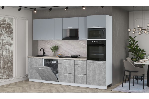 Кухонный гарнитур Мила Лайт 2,8-ПМ1 (Серебро/Бетон/Травертин) фабрика Интерлиния