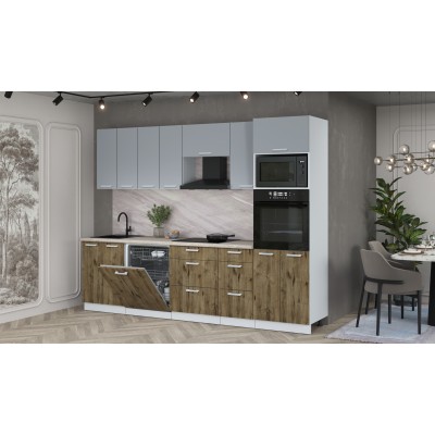 Кухонный гарнитур Мила Лайт 2,8-ПМ1 (Серебро/Дуб Веллингтон/Травертин) фабрика Интерлиния Кухонный гарнитур Мила Лайт 2,8-ПМ1 (Серебро/Дуб Веллингтон/Травертин) фабрика Интерлиния