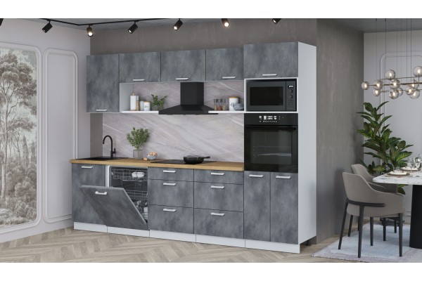 Кухонный гарнитур Мила Лайт 2,9-ПМ1 (Бетон Портленд/Бетон Портленд/Дуб бунратти) фабрика Интерлиния
