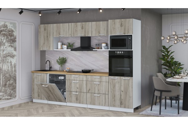 Кухонный гарнитур Мила Лайт 2,9-ПМ1 (Дуб серый/Дуб серый/Дуб бунратти) фабрика Интерлиния