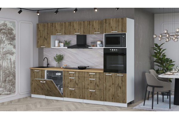 Кухонный гарнитур Мила Лайт 2,9-ПМ1 (Дуб Веллингтон/Дуб Веллингтон/Дуб бунратти) фабрика Интерлиния