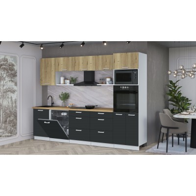 Кухонный гарнитур Мила Лайт 2,9-ПМ1 (Дуб золотой/Антрацит/Дуб бунратти) фабрика Интерлиния Кухонный гарнитур Мила Лайт 2,9-ПМ1 (Дуб золотой/Антрацит/Дуб бунратти) фабрика Интерлиния