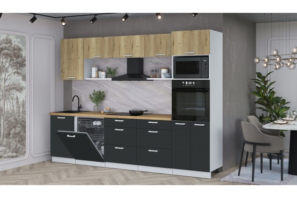 Кухонный гарнитур Мила Лайт 2,9-ПМ1 (Дуб золотой/Антрацит/Дуб бунратти) фабрика Интерлиния
