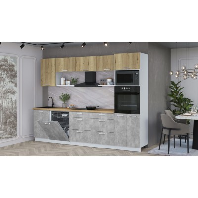 Кухонный гарнитур Мила Лайт 2,9-ПМ1 (Дуб золотой/Бетон/Дуб бунратти) фабрика Интерлиния Кухонный гарнитур Мила Лайт 2,9-ПМ1 (Дуб золотой/Бетон/Дуб бунратти) фабрика Интерлиния