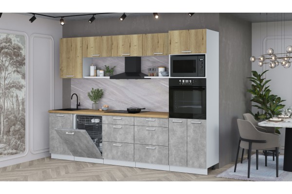 Кухонный гарнитур Мила Лайт 2,9-ПМ1 (Дуб золотой/Бетон/Дуб бунратти) фабрика Интерлиния