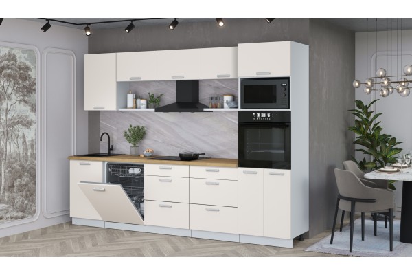 Кухонный гарнитур Мила Лайт 2,9-ПМ1 (Персидский жемчуг/Персидский жемчуг/Дуб бунратти) фабрика Интерлиния