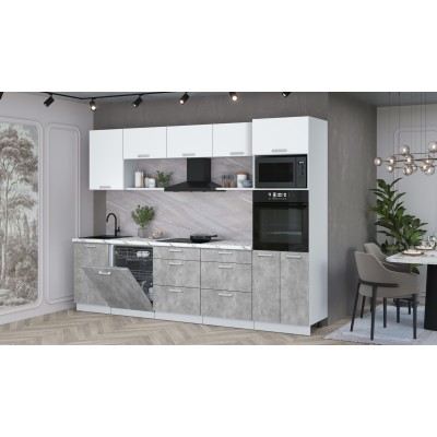Кухонный гарнитур Мила Лайт 2,9-ПМ1 (Белый Платинум/Бетон/Гранит белый) фабрика Интерлиния Кухонный гарнитур Мила Лайт 2,9-ПМ1 (Белый Платинум/Бетон/Гранит белый) фабрика Интерлиния