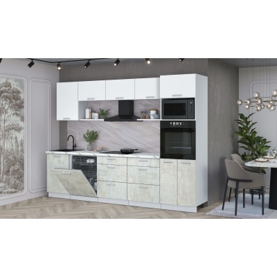 Кухонный гарнитур Мила Лайт 2,9-ПМ1 (Белый Платинум/Бетон лайт/Гранит белый) фабрика Интерлиния Кухонный гарнитур Мила Лайт 2,9-ПМ1 (Белый Платинум/Бетон лайт/Гранит белый) фабрика Интерлиния