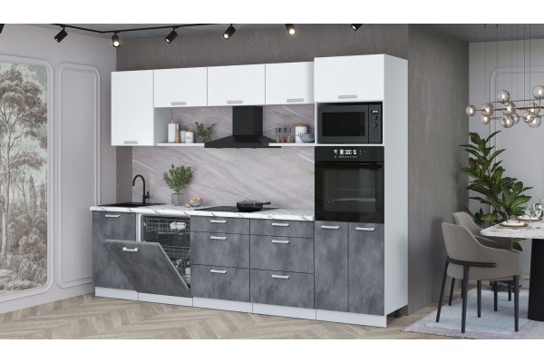 Кухонный гарнитур Мила Лайт 2,9-ПМ1 (Белый Платинум/Бетон портленд/Гранит белый) фабрика Интерлиния