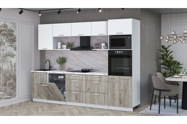 Кухонный гарнитур Мила Лайт 2,9-ПМ1 (Белый Платинум/Дуб серый/Гранит белый) фабрика Интерлиния