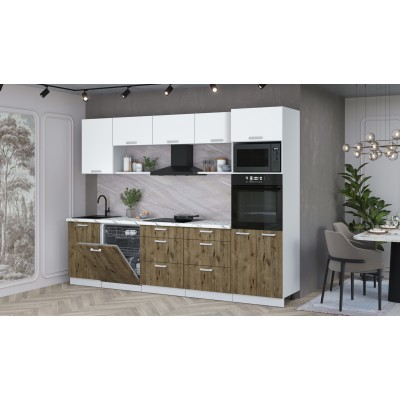 Кухонный гарнитур Мила Лайт 2,9-ПМ1 (Белый Платинум/Дуб Веллингтон/Гранит белый) фабрика Интерлиния Кухонный гарнитур Мила Лайт 2,9-ПМ1 (Белый Платинум/Дуб Веллингтон/Гранит белый) фабрика Интерлиния