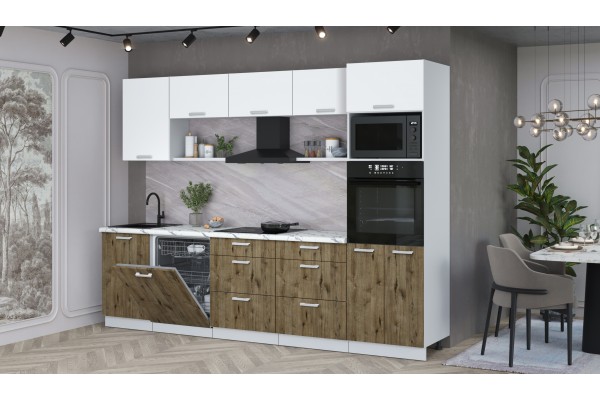 Кухонный гарнитур Мила Лайт 2,9-ПМ1 (Белый Платинум/Дуб Веллингтон/Гранит белый) фабрика Интерлиния