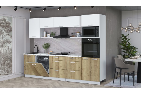 Кухонный гарнитур Мила Лайт 2,9-ПМ1 (Белый Платинум/Дуб золотой/Гранит белый) фабрика Интерлиния