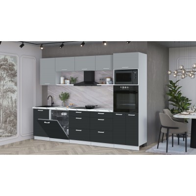 Кухонный гарнитур Мила Лайт 2,9-ПМ1 (Серебро/Антрацит/Гранит белый) фабрика Интерлиния Кухонный гарнитур Мила Лайт 2,9-ПМ1 (Серебро/Антрацит/Гранит белый) фабрика Интерлиния