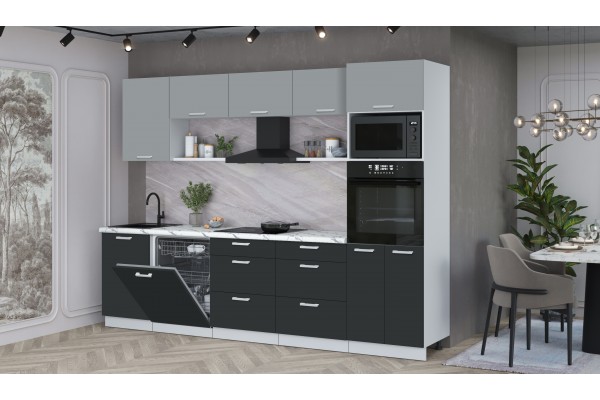 Кухонный гарнитур Мила Лайт 2,9-ПМ1 (Серебро/Антрацит/Гранит белый) фабрика Интерлиния