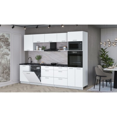 Кухонный гарнитур Мила Лайт 2,9-ПМ1 (Белый Платинум/Белый Платинум/Кастилло темный) фабрика Интерлиния Кухонный гарнитур Мила Лайт 2,9-ПМ1 (Белый Платинум/Белый Платинум/Кастилло темный) фабрика Интерлиния