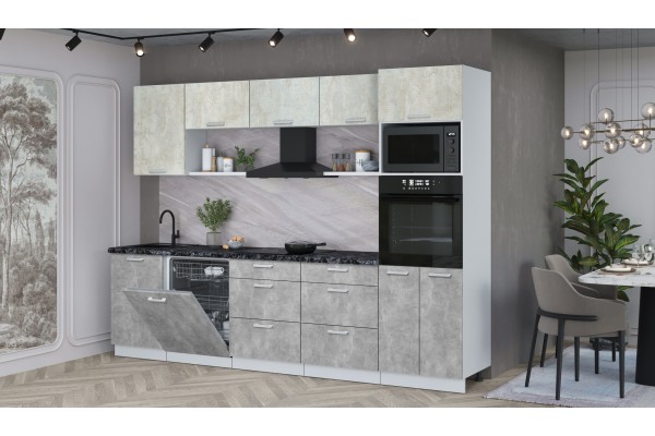 Кухонный гарнитур Мила Лайт 2,9-ПМ1 (Бетон лайт/Бетон/Кастилло темный) фабрика Интерлиния