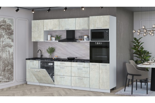 Кухонный гарнитур Мила Лайт 2,9-ПМ1 (Бетон лайт/Бетон лайт/Кастилло темный) фабрика Интерлиния