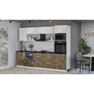 Кухонный гарнитур Мила Лайт 2,9-ПМ1 (Бетон лайт/Дуб Веллингтон/Кастилло темный) фабрика Интерлиния Кухонный гарнитур Мила Лайт 2,9-ПМ1 (Бетон лайт/Дуб Веллингтон/Кастилло темный) фабрика Интерлиния